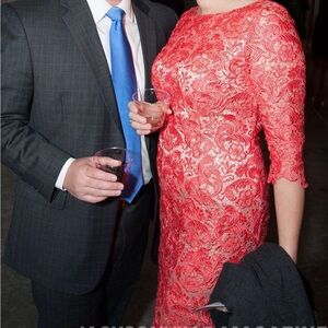 Eliza J, 3/4 sleeve, lace sheath dress, size 8, coral, cocktail dress